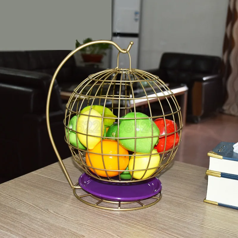 Household Swing Basket Shape Fruit Plate Countertop Metal Fruit Basket Black Creative Style Tray Stand Storage Basket