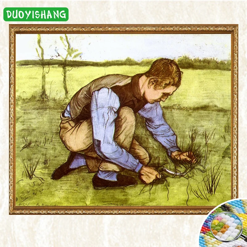 A Man Who Cuts Grass With a Sickle 5D DIY Diamond Painting Full Square Embroidery Mosaic Rhinestones for Needlework | Дом и сад