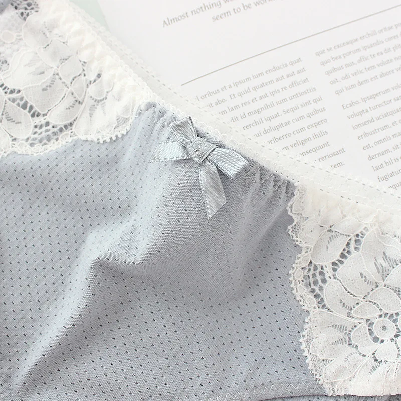Roseheart Women Fashion Pink Gray Cotton Lace Bow Low Waist Panties Underwear Lingerie Briefs 3 Piece Color Plus Size | Женская одежда