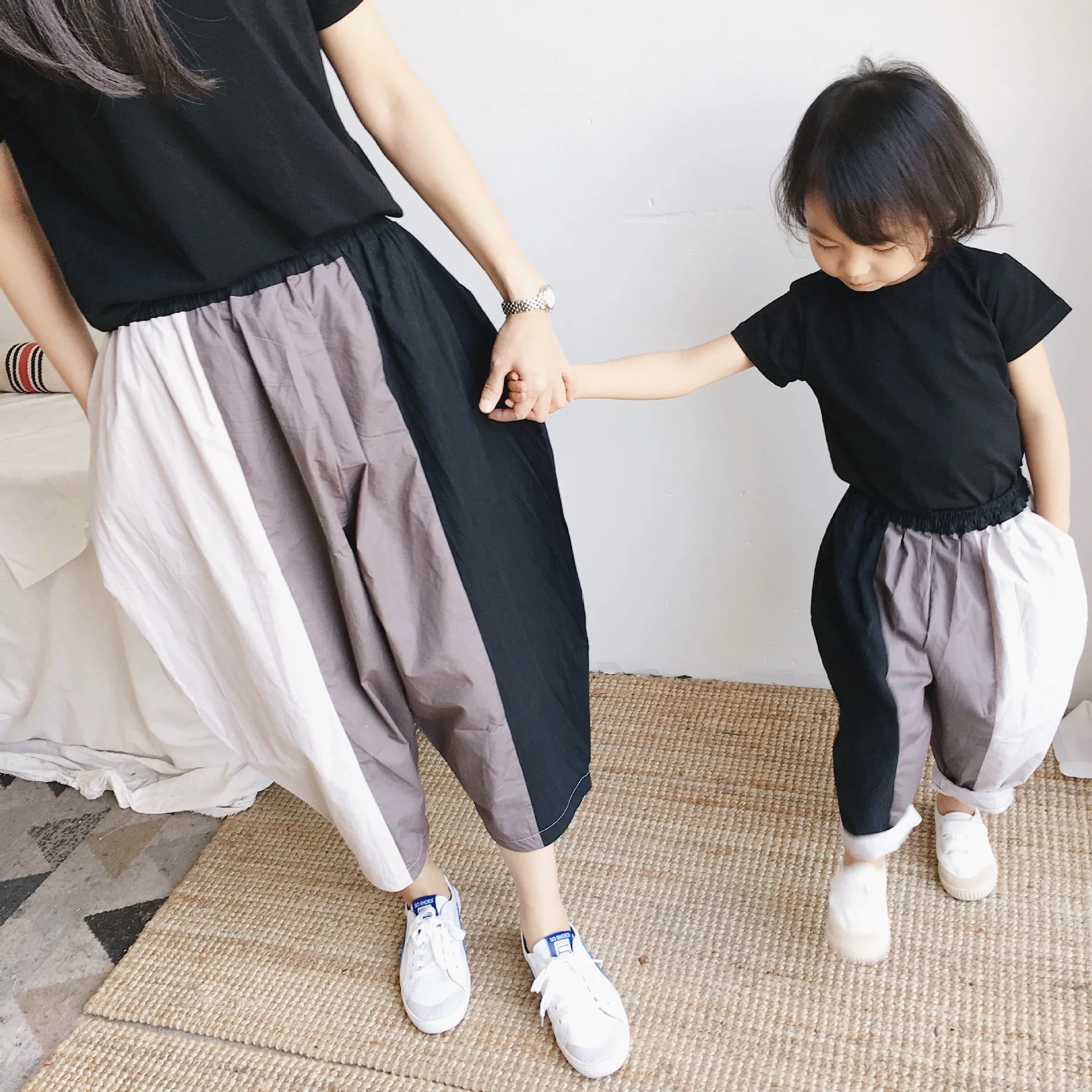 Весна и лето 2019 новые трёхцветные брюки halon для девочек родителей