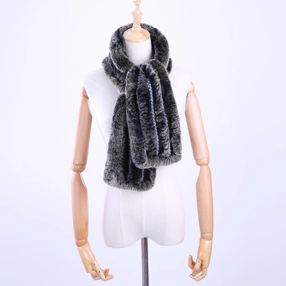 Женский зимний шарф ручной вязки из натурального меха кролика рекс|scarf wrap|women winter