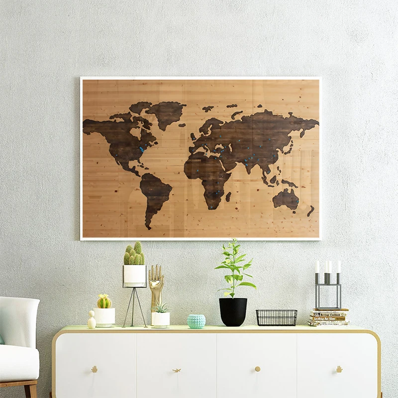 Винтажный настенный художественный одиночный Рисунок карта мира деревянный фон холст печать Картина гостиная домашний декор плакат живопись