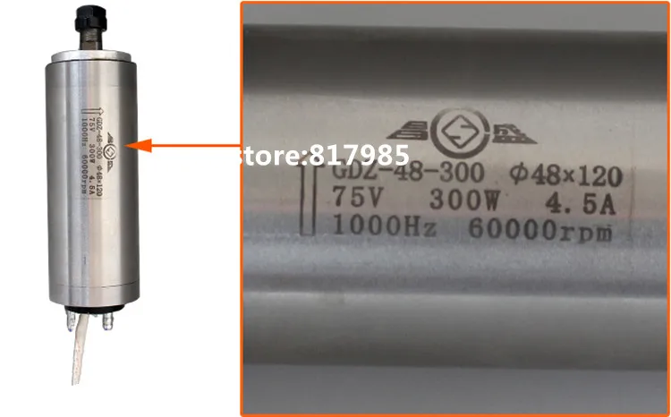 Мотор шпинделя гравировального станка с водяным охлаждением 300 Вт 75 в 120 А 48x60000 мм