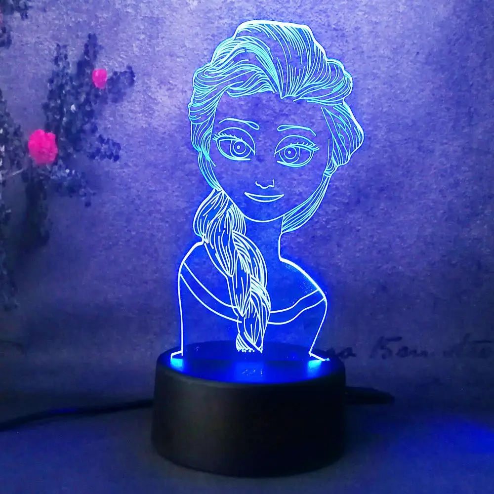 3D Cute Girl Gift Elsa Night Light Snow Queen Bedside Table Lampara Touch Change Bedroom Xmas New Year | Лампы и освещение