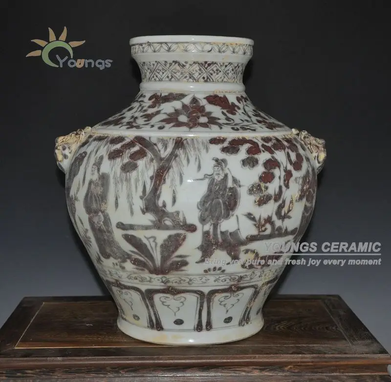 

Antique Yuan Chinese Underglazed Blue and Red Porcelain Figure Warrior Vases