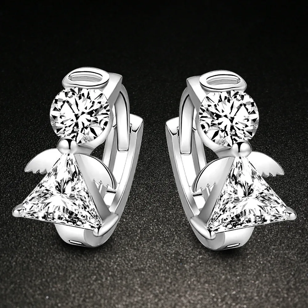 Женские серьги кольца с кристаллами Angel из стерлингового серебра пробы украшения