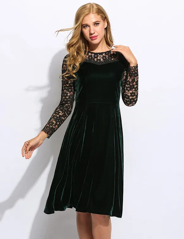 Женская Кружева Длинным Рукавом О Образным Вырезом Лоскутная Тонкий