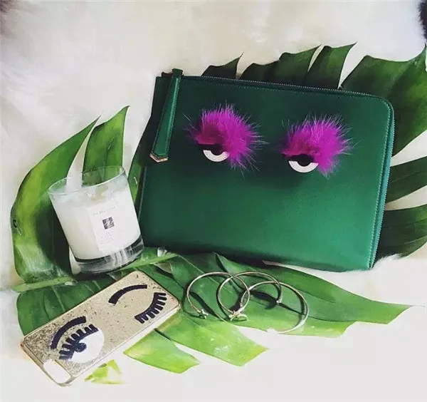 26 см глаза с натуральный мех молния клатч из натуральной кожи женщин и человека