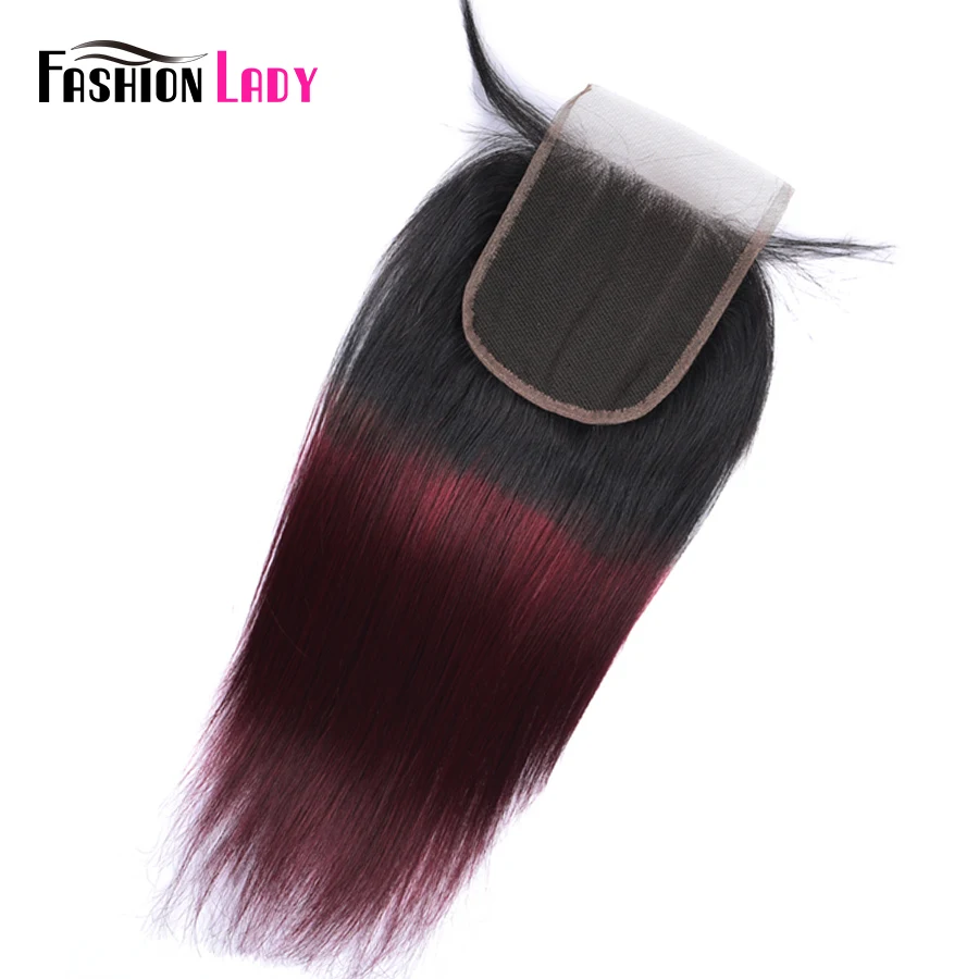 

FASHION LADY Pre-Colored 100% Human Hair 4x4inch Malaysian Closure T1B/99J Ombre Straight Lace Closure Non-Remy