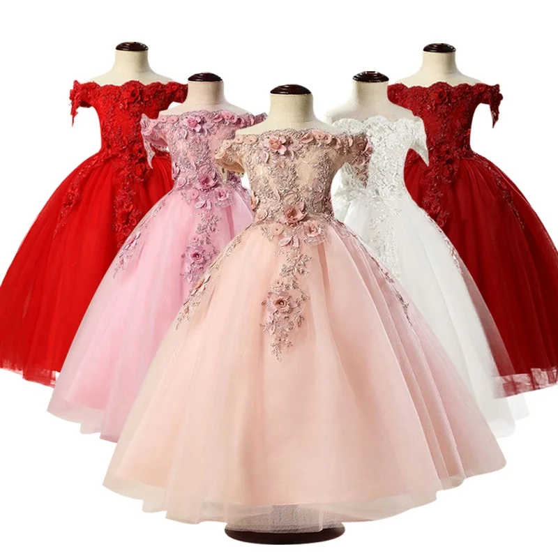Flower girl Dresses for Girls Shoulderless Tulle Wedding Party Dress Princess Birthday First Communion Gown | Детская одежда и