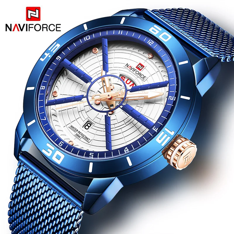 NAVIFORCE мужские часы Топ люксовый бренд спортивные трафарет Дата Неделя кварцевые