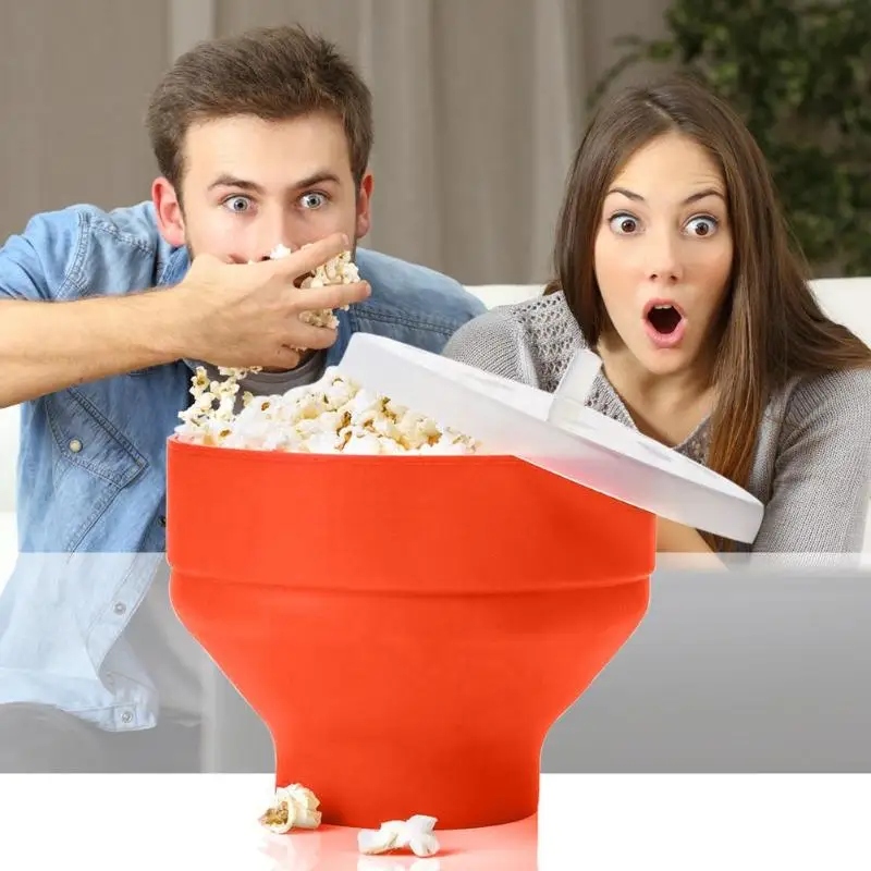 Hot New Popcorn Microwave Silicone Foldable Red High Quality Kitchen Easy Tools DIY Popcorn Bucket Bowl Maker With Lid bowl