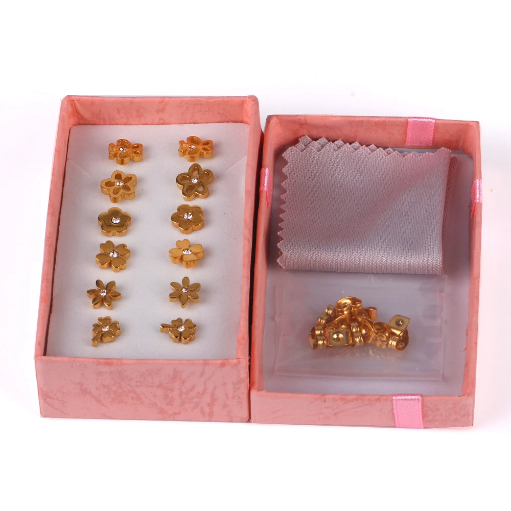 Комплект серег гвоздиков из нержавеющей стали с фианитом|fashion stud earrings|stud