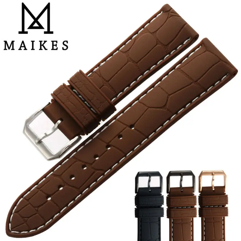 Силиконовый ремешок MAIKES для мужских часов резиновый браслет с пряжкой под