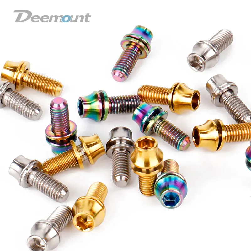 Deemount 4PCS/Lot Titanium TC4 Bolts M5x12mm Hex Head W/Washer for Bicycle Bottle Cage Install MTB Ti Parts Screws