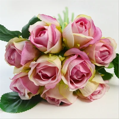 9PCS light purple 7/8/9/12 шт./лот Искусственные цветы розы свадебный букет год розовый Королевская роза из шелка с цветочным принтом украшения дома Свадебная вечеринка Декор - Цвет: 9PCS light purple
