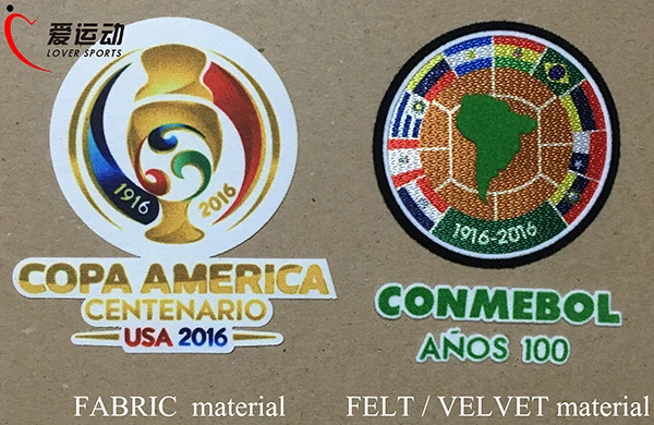Высококачественный материал 2016 значок copa America + бархатный/войлочный conmebol 100 anos parche