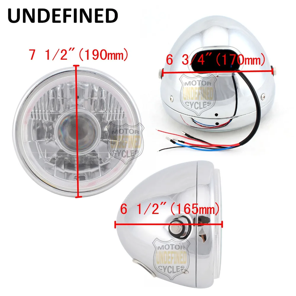 

7.5" Universal Motorbike Accessories Chrome Projector HeadLight Amber Halo Ring Hi/Lo Beam For Honda Kawasaki Suzuki UNDEFINED