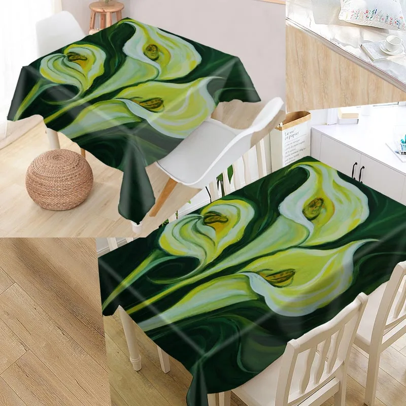 

Calla Painting Custom Table Cloth Oxford Fabric Rectangular Waterproof Oilproof Table Cover Family Party Tablecloth