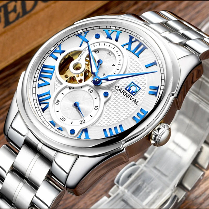 Роскошные карнавальные часы мужские часы-скелетоны сапфировые серебристые из