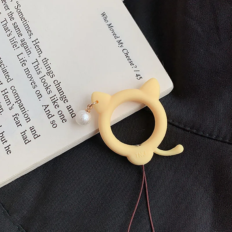 Милый мультфильм Кот Patterm силиконовый брелок Lanyards пальчиковые Кольца Аксессуары для мобильных телефонов Airpods чехол для телефона украшение - Цвет: Yellow