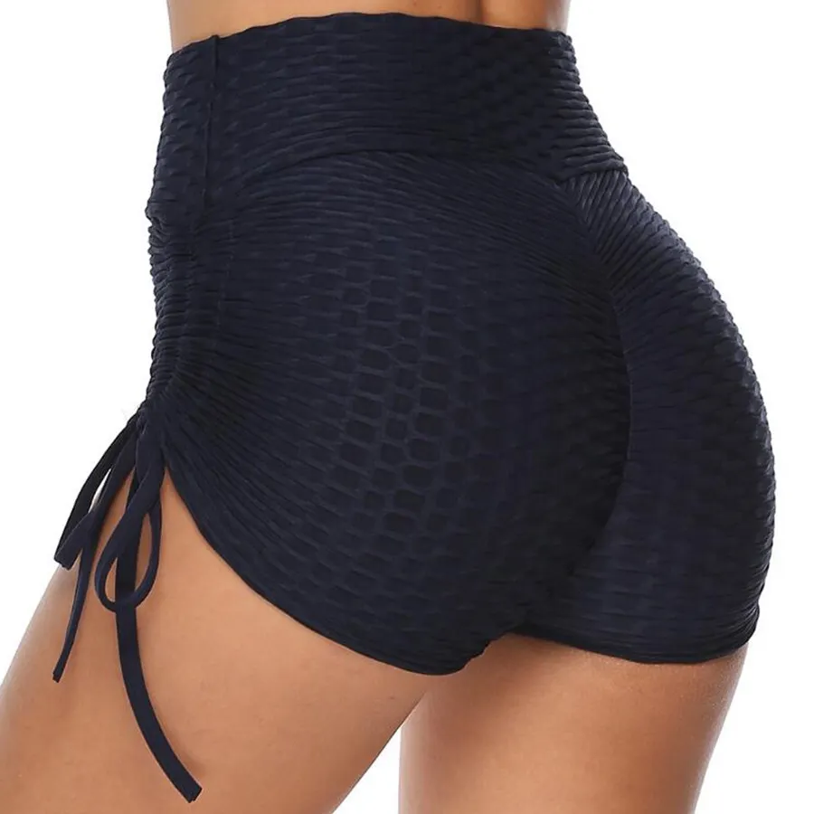 Navy blue Новинка, сексуальные женские шорты для йоги, пуш-ап, для спортзала, фитнеса, короткие леггинсы, высокая талия, для бега, тенниса, трико, спортивная одежда, полосатые штаны - Цвет: Navy blue