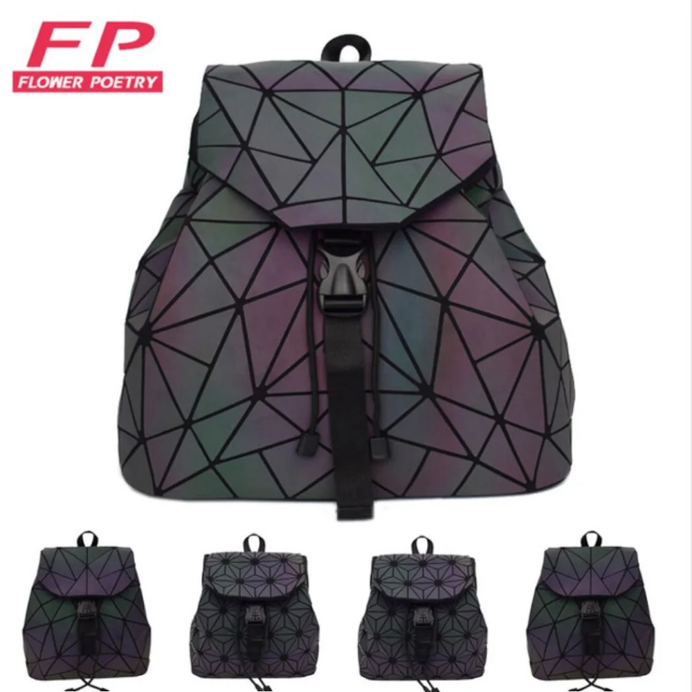 Women Laser Luminous Backpack Mini Geometric Shoulder Bag Folding Student School Bags For Teenage Girl Hologram Bao Backpack