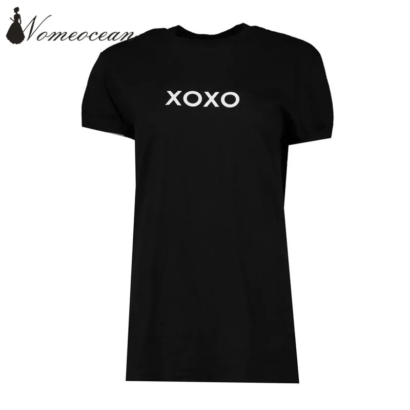 Забавный письмо геометрический узор печати черная футболка одноцветное