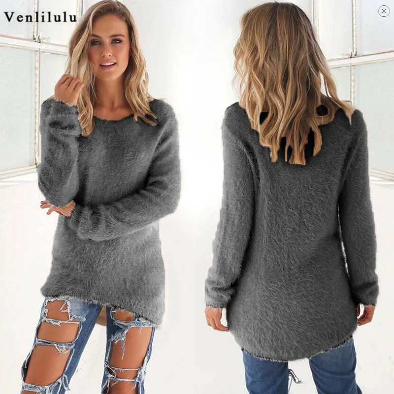 Autumn Women Sweater Pullover Plus Size O Neck Thick Winter Warm Knitted Sweaters Long Sleeve Loose | Женская одежда