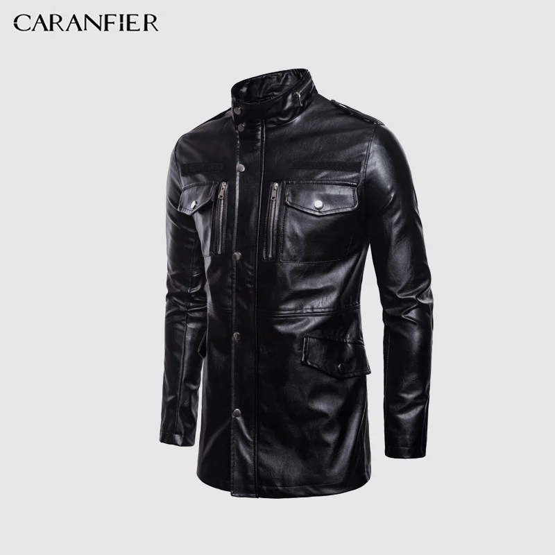 Мужские кожаные куртки CARANFIER мотоциклетная ветровка средней длины байкерские