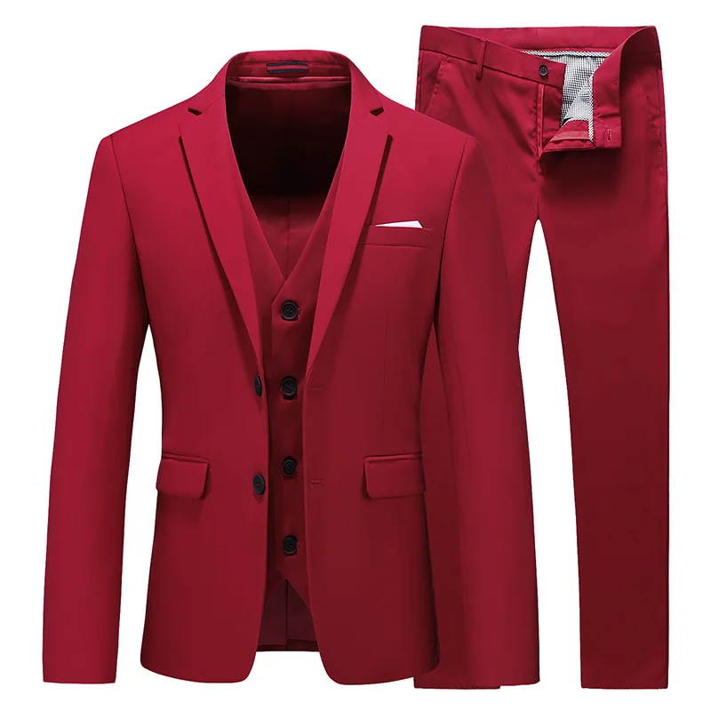 

MOGU Three Pieces Men's Elegant Groomsmen Lapel Groom Jacket Mens Suits Wedding Suits for Men Blazer Suit Party Prom Suits