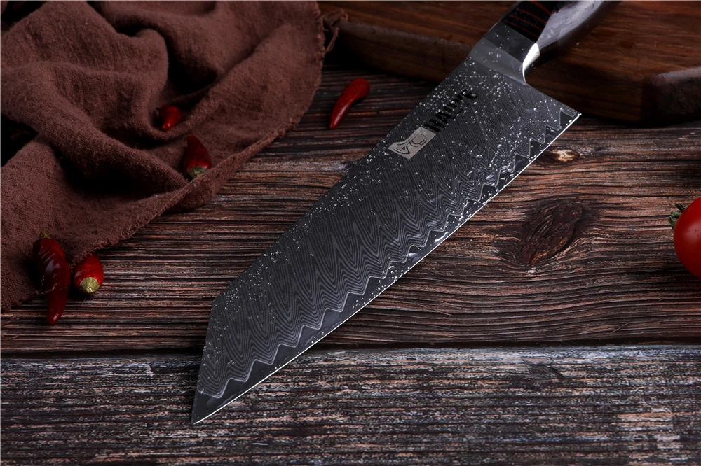 Новинка, Damascuse, нержавеющая сталь, 8 дюймов, нож шеф-повара, японский, vg10, углеродные кухонные ножи, киритсуке, с черной и красной ручкой, G10, столовые приборы