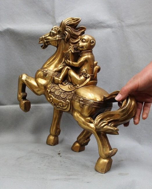 ymy 1010++++16&quot Chinese Brass Wealth Zodiac Year Fu Monkey Ride Horse Seal Statue sculpture | Дом и сад