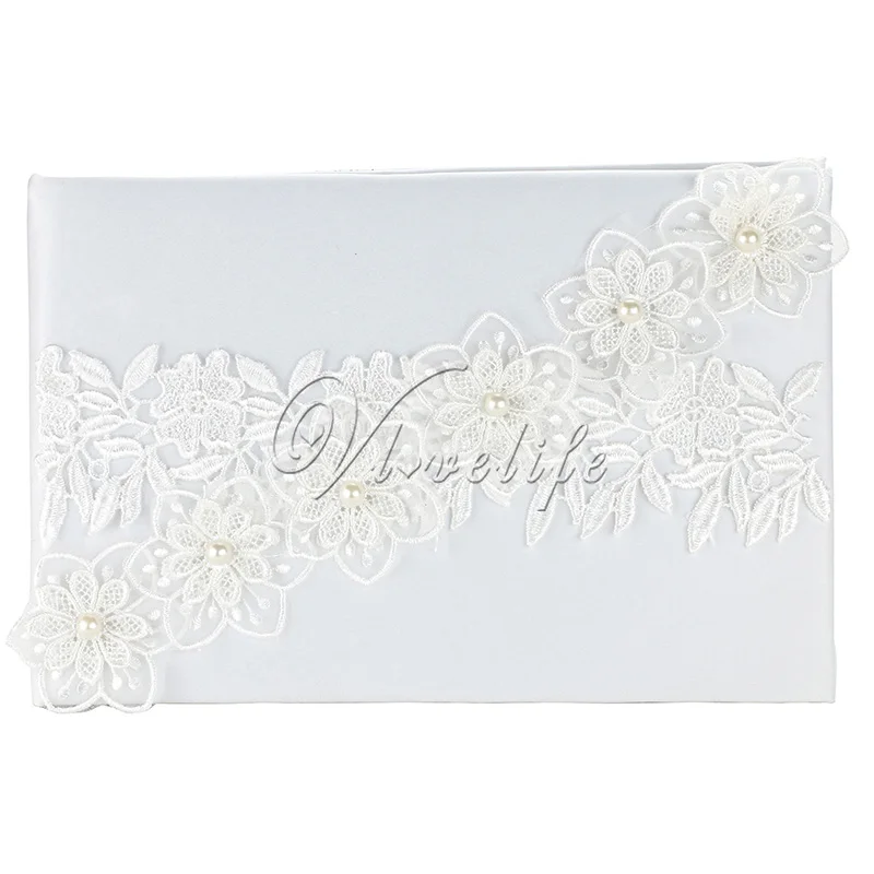 16x25 см белый цвет Свадебная Гостевая книга с атласными лентами бант кружева