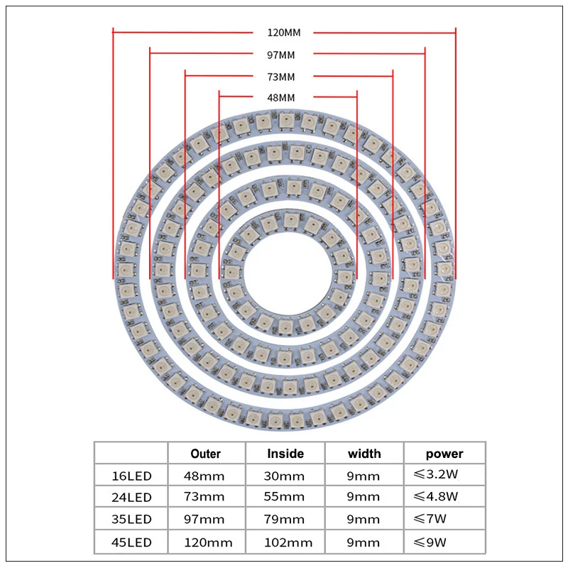 DC5V Pixel RGB светодиодный Ring 16 s 24 35 45 WS2812 5050 модуль полноцветная