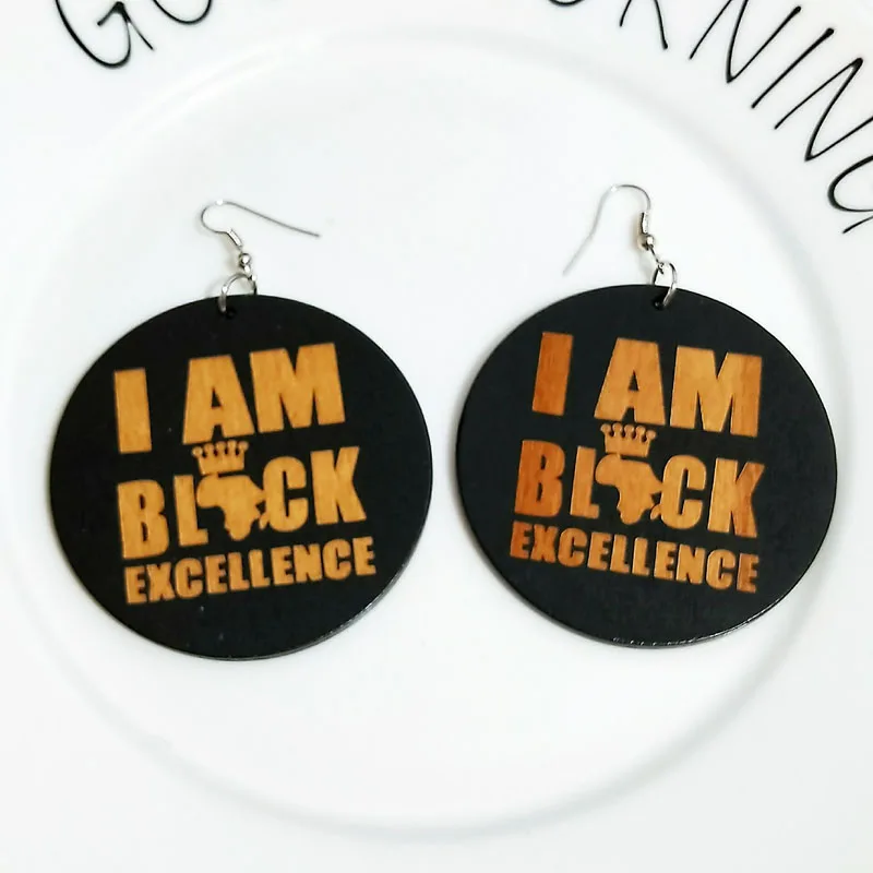 WHOMEWHo 60 см африканские деревянные серьги с надписью I AM BLACK EXCELLENCE винтажные