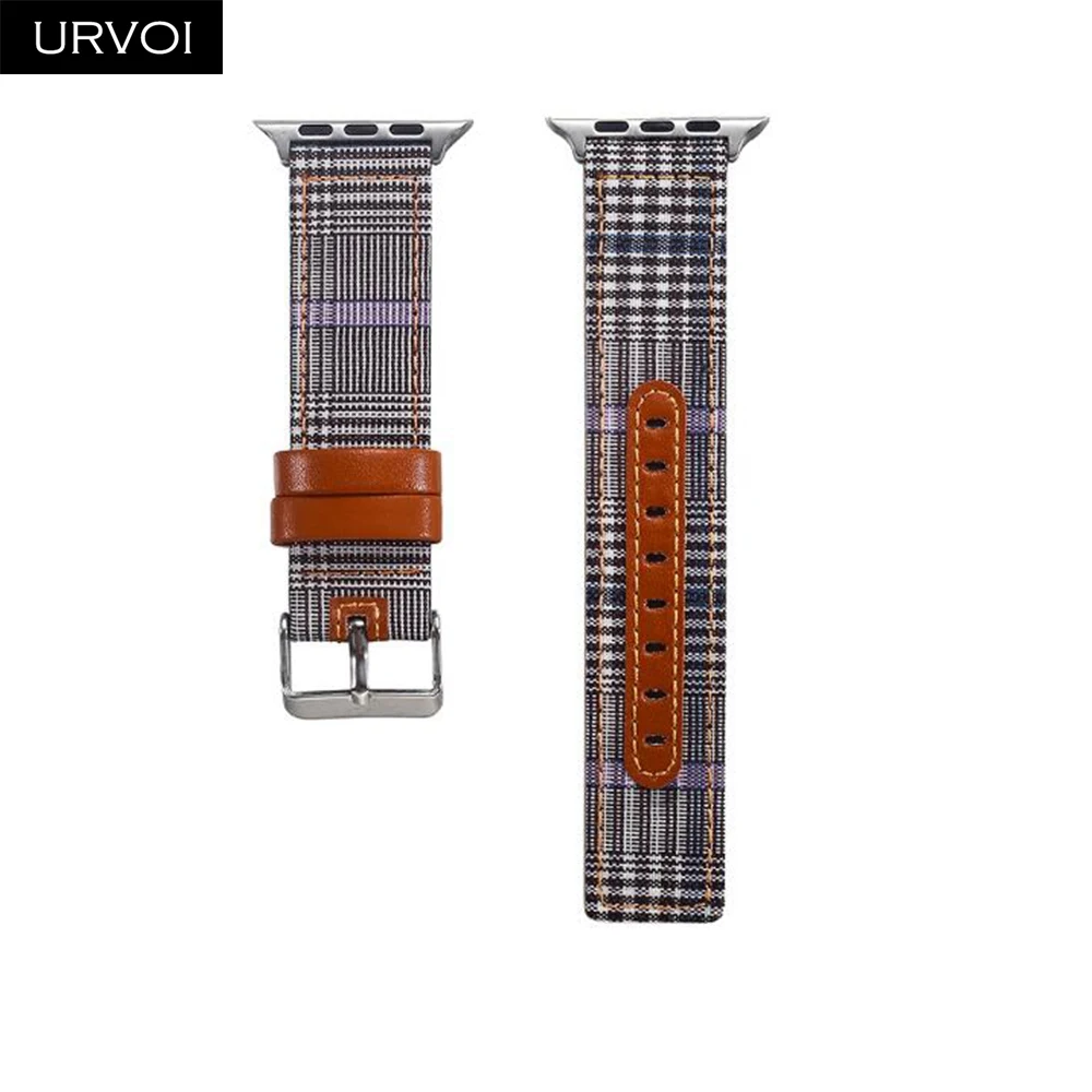 URVOI холщовый ремешок для apple watch series 4 3 2 1 ремешок для iwatch холст с классической пряжкой кожа сзади 40 44 мм - Цвет ремешка: Style 7