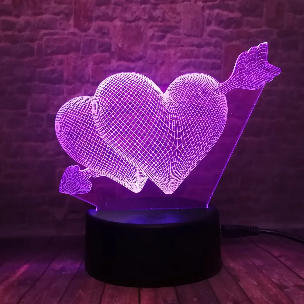 3D стрелы через сердце светодиодный ночник романтическая лампа освещение