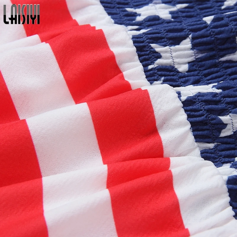 

LAISIYI Women Casual Flag Printed Dress Summer Spaghetti Strap Single Breast Calf Length Dress Fashion Vestidos Mujer ASDR22313