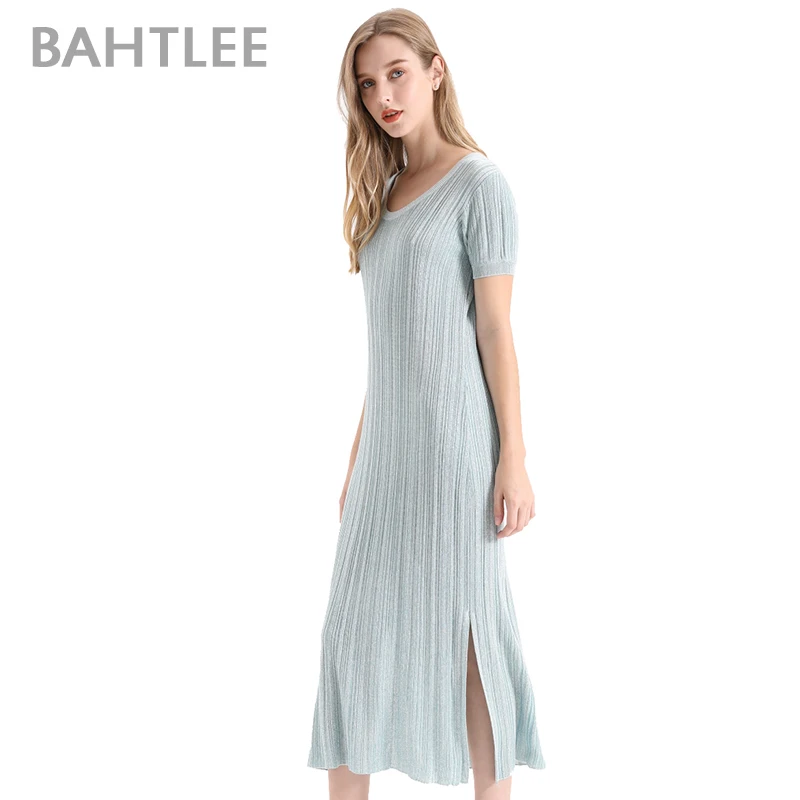 BAHTLEE летнее женское серебряное трикотажное платье с блестками короткими