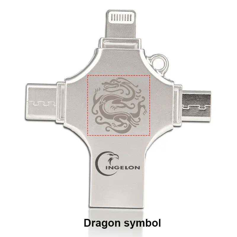 4in1 Plus Dragon Ingelon USB Flash 16 г 32 г 64 г 128 г idragon Pendrive Memory Stick DIY Ankh Cross Unicorn DJMusic металлический usb флеш-накопитель для iphone - Цвет: 4in1 Plus Dragon
