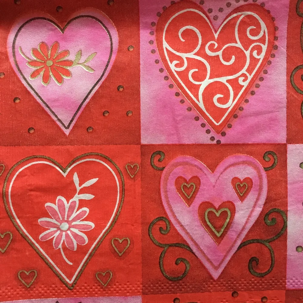 Decoupage Napkin paper red Wedding birthday party tissue elegant handkerchief print heart flower vintage servilletas decor 20 | Дом и сад