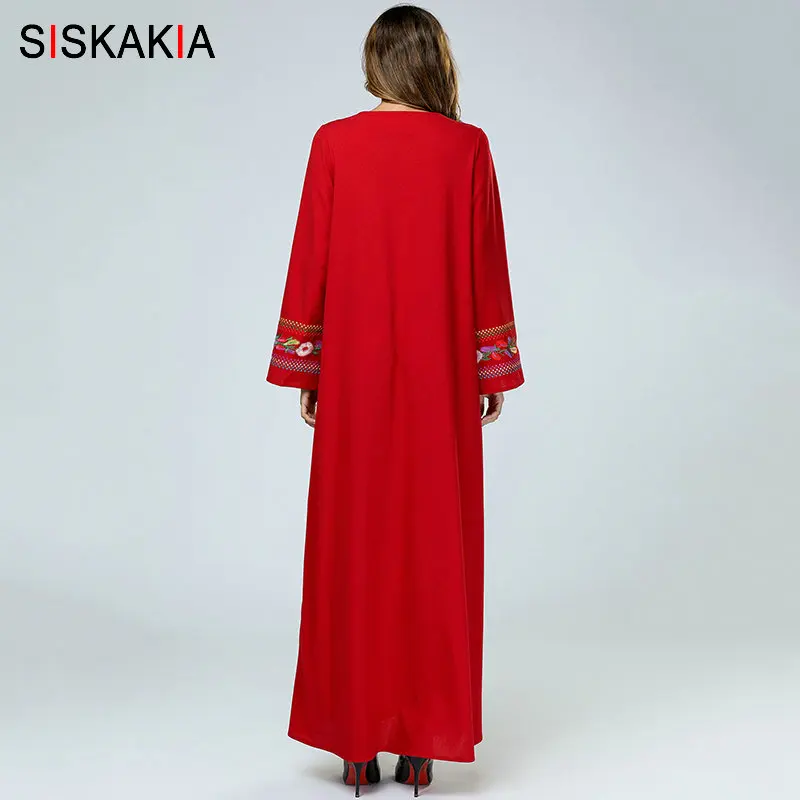 Женское длинное платье Siskakia красное этническое Платье макси с цветочной
