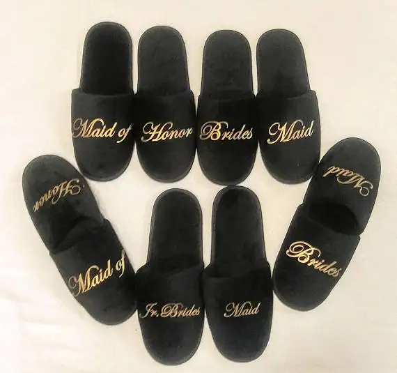 

custom gold closed-toe wedding bridesmaid bride groom spa slippers Matron of honor Bachelorette party favors company gifts