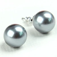 aaa 6 7mm round silver gray natural freshwater pearl earrings with 925 sterling silver post