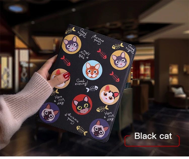 Black of cat Защитный чехол для планшета для apple ipad 2 3 4 Флип Смарт Стенд Крышка искусственная кожа милый кот иллюстрация чехол A1395 A1396 - Цвет: Black of cat