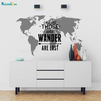 large world map decals not all those who wander are lost vinyl wall sticker home decor office removable poster vinyl yt1482