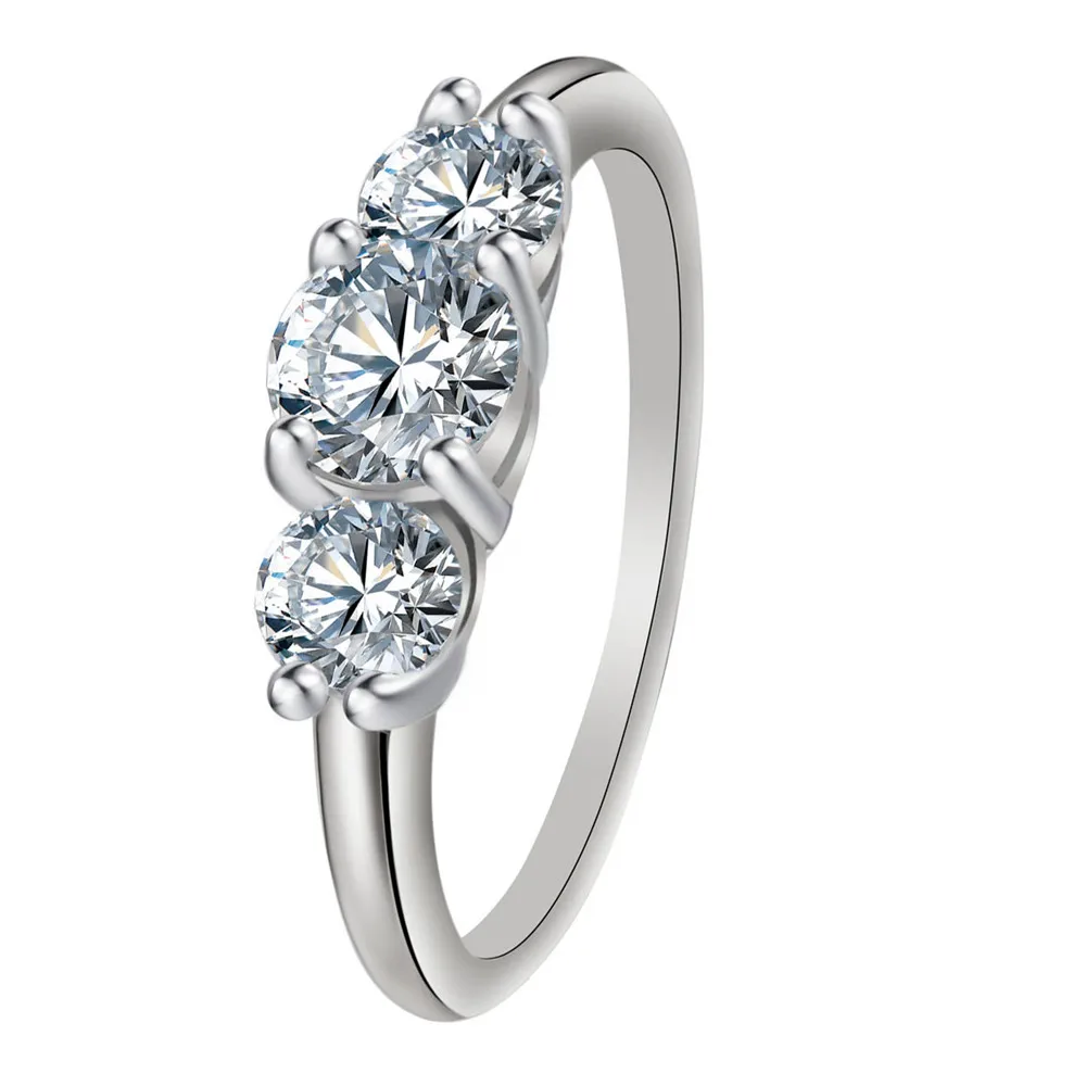 New Silver White Zircon Engagement Ring Female Round Geometry AAA Zircon Crystal Romantic Wedding Ring Party Gift