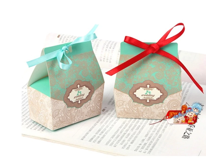 Синяя коробка для конфет свадебвечерние bomboniere с лентой свадебные подарки