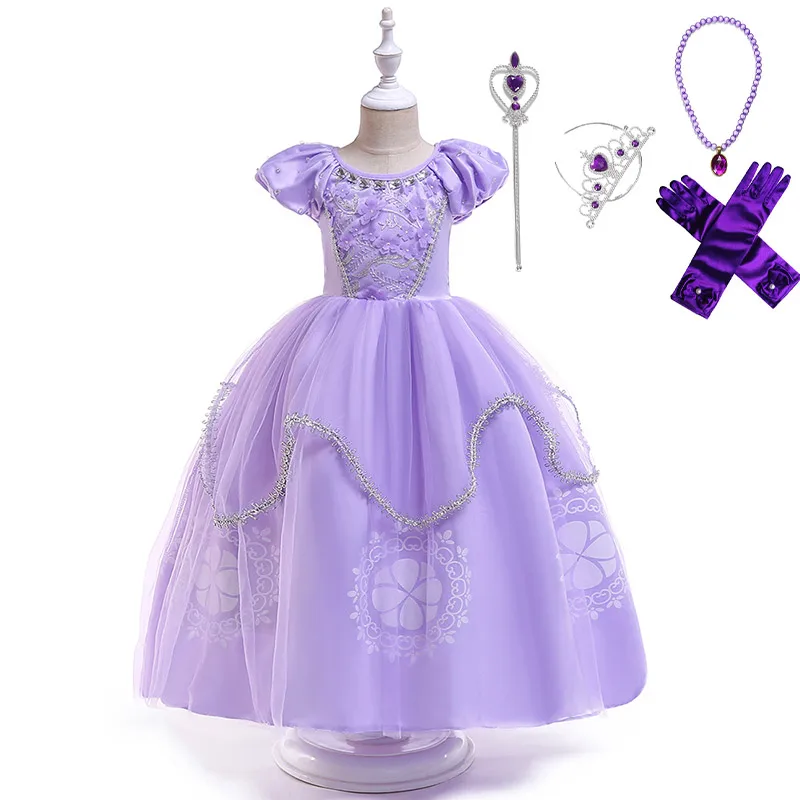 Dress Set-6 Элегантное платье принцессы Софии с цветочным узором для девочек на свадебную вечеринку; детская Карнавальная одежда для костюмированной вечеринки; Пышное Бальное Платье с короткими рукавами - Цвет: Dress Set-6